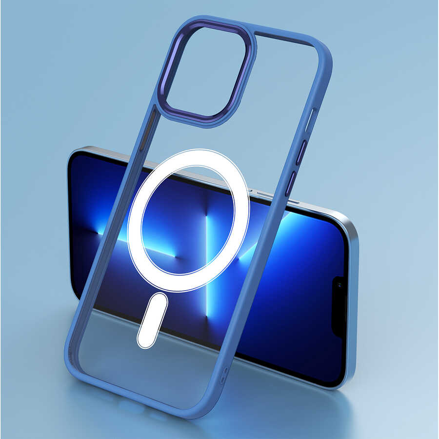 iPhone 14 Plus Kılıf Wireless Şarj Özellikli Zore Krom M-safe Silikon Kılıf
