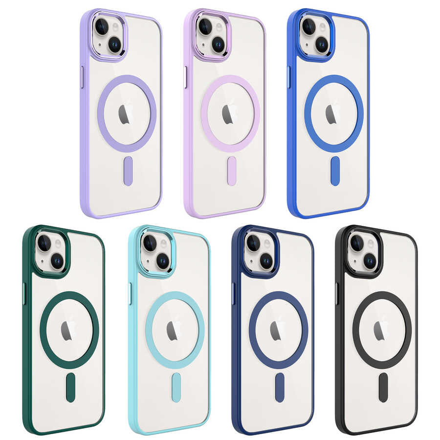 iPhone 14 Plus Kılıf Wireless Şarj Özellikli Zore Krom M-safe Silikon Kılıf