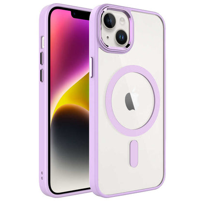 iPhone 14 Plus Kılıf Wireless Şarj Özellikli Zore Krom M-safe Silikon Kılıf