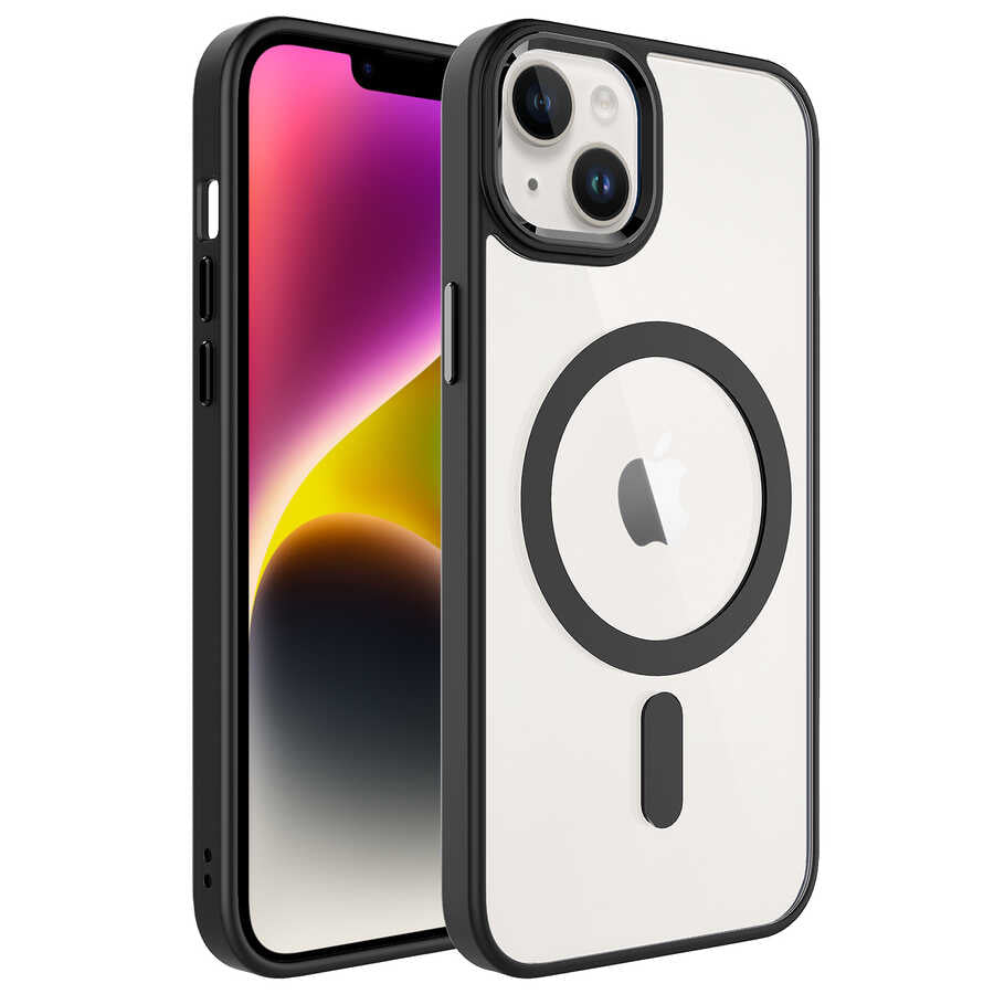 iPhone 14 Plus Kılıf Wireless Şarj Özellikli Zore Krom M-safe Silikon Kılıf