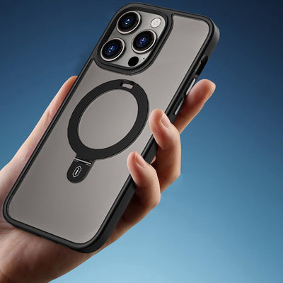 Apple iPhone 14 Plus Kılıf Wiwu ZMM-010 Magsafe Şarj Özellikli Parmak İzi Bırakmayan Mat Transparan Standlı Kapak Siyah