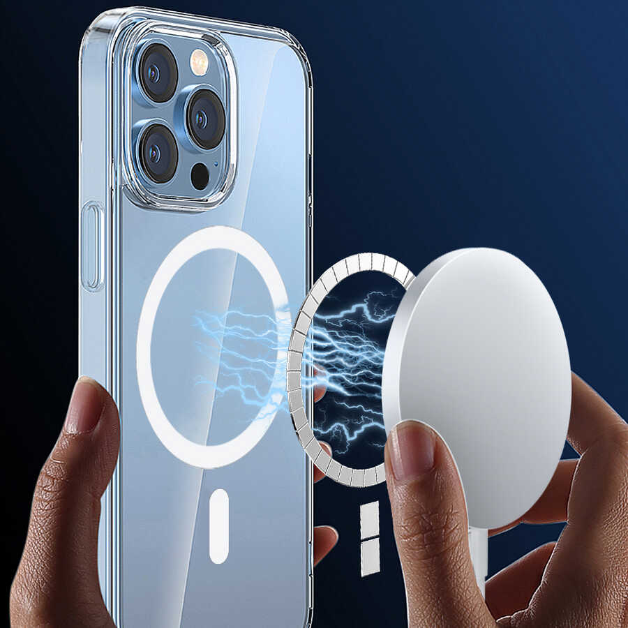 Apple iPhone 14 Plus Wiwu Magsafe Şarj Özellikli Lens Korumalı Şeffaf Silikon Kapak Siyah