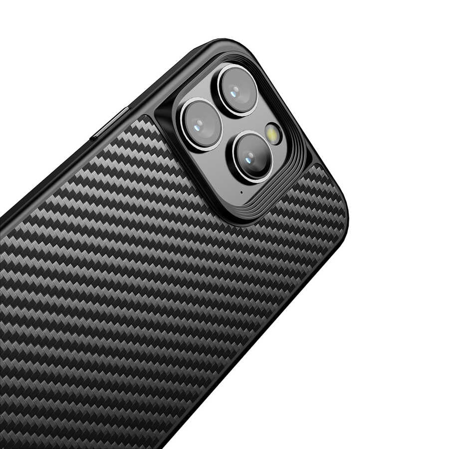 Apple iPhone 14 Pro Kılıf Aramid Karbon Fiber Magsafe Özellikli Wlons Radison Kapak Siyah