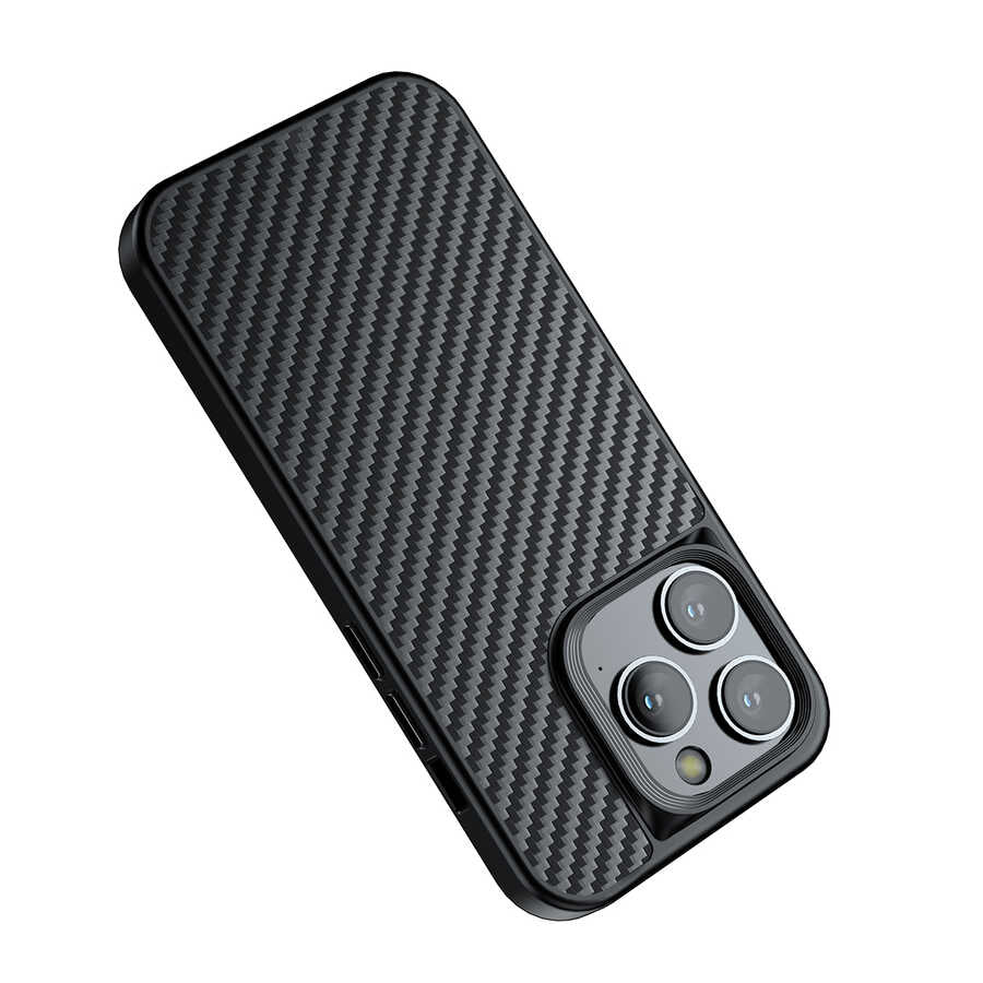 Apple iPhone 14 Pro Kılıf Aramid Karbon Fiber Magsafe Özellikli Wlons Radison Kapak Siyah