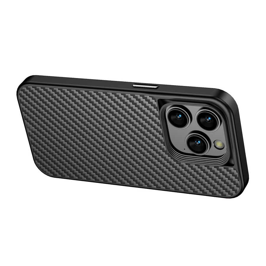 Apple iPhone 14 Pro Kılıf Aramid Karbon Fiber Magsafe Özellikli Wlons Radison Kapak Siyah