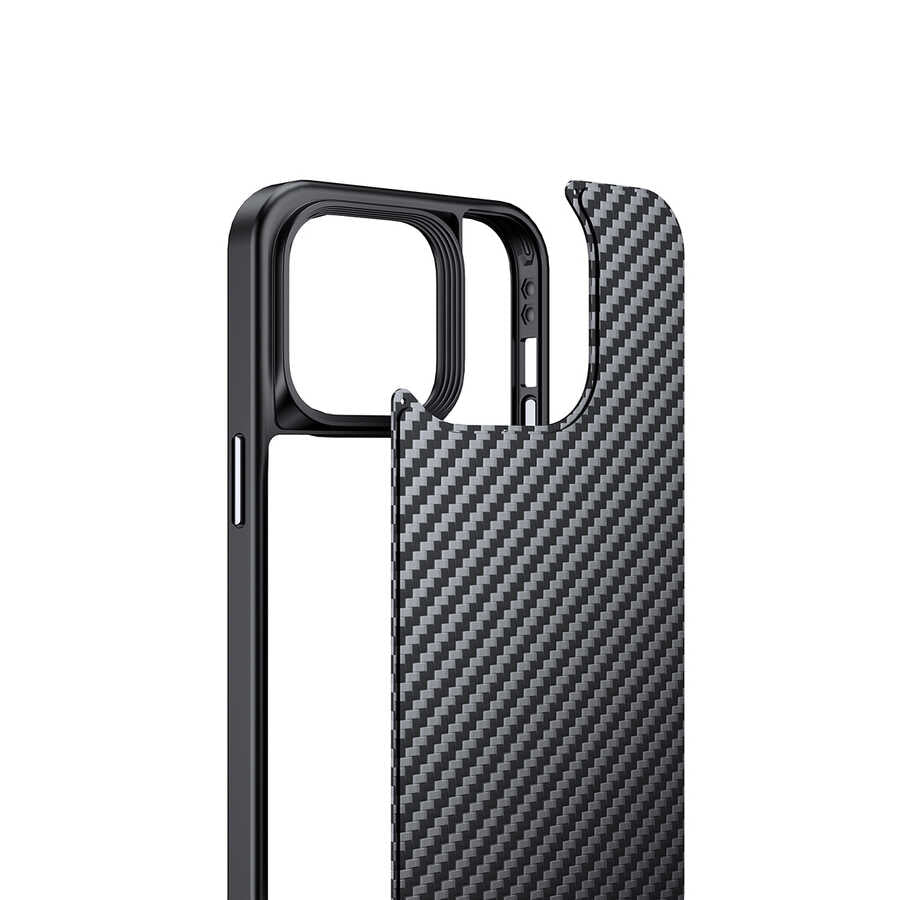 Apple iPhone 14 Pro Kılıf Aramid Karbon Fiber Magsafe Özellikli Wlons Radison Kapak Siyah