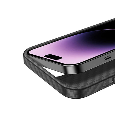 Apple iPhone 14 Pro Kılıf Aramid Karbon Fiber Magsafe Özellikli Wlons Radison Kapak Siyah
