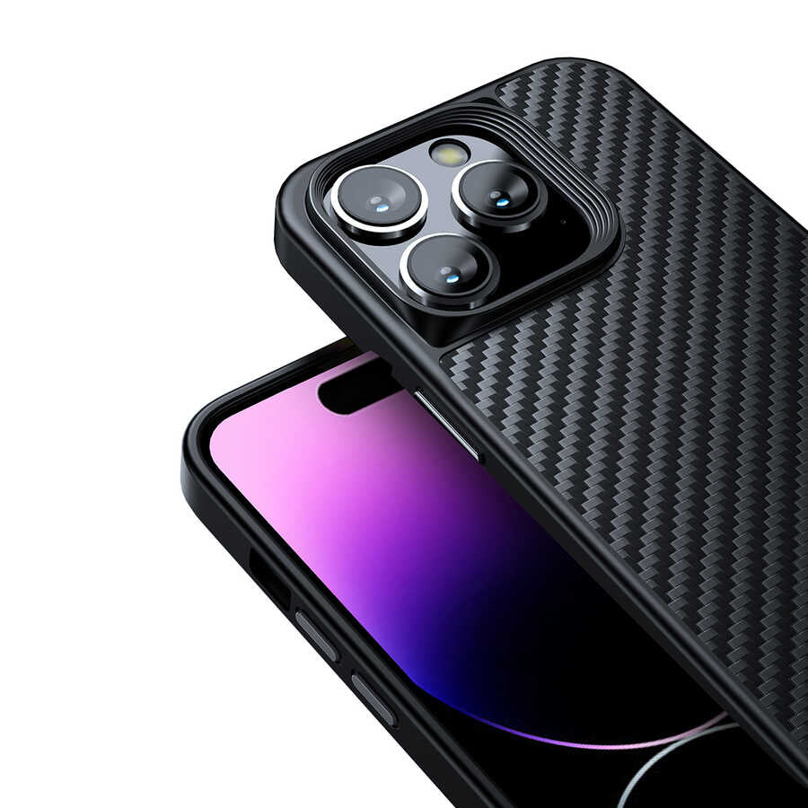 Apple iPhone 14 Pro Kılıf Aramid Karbon Fiber Magsafe Özellikli Wlons Radison Kapak Siyah