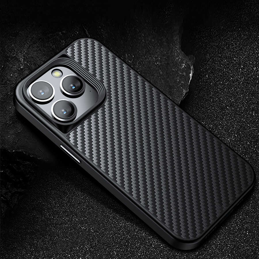 Apple iPhone 14 Pro Kılıf Aramid Karbon Fiber Magsafe Özellikli Wlons Radison Kapak Siyah