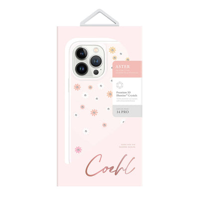 Apple iPhone 14 Pro Kılıf Çiçek Desenli Taşlı Coehl Aster Kapak Pembe