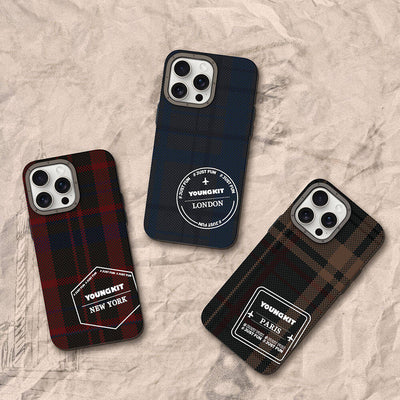 Apple iPhone 14 Pro Kılıf Ekose Desenli Youngkit Gezhi Serisi Kapak Kırmızı