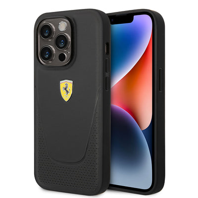 Apple iPhone 14 Pro Kılıf Ferrari Deri Delikli Dizayn Kapak Siyah