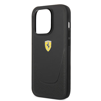 Apple iPhone 14 Pro Kılıf Ferrari Deri Delikli Dizayn Kapak Siyah