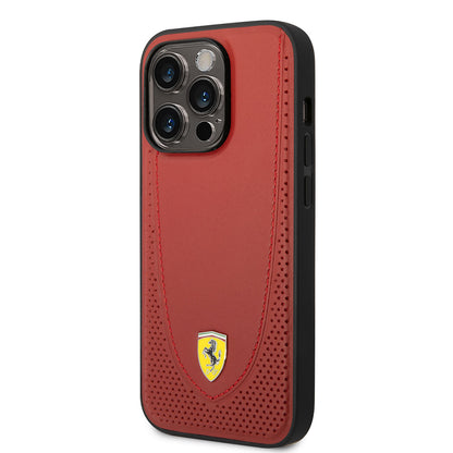 iPhone 14 Pro Kılıf Ferrari M-safe Şarj Özellikli Deri Delikli Dikişli Dizayn Kılıf