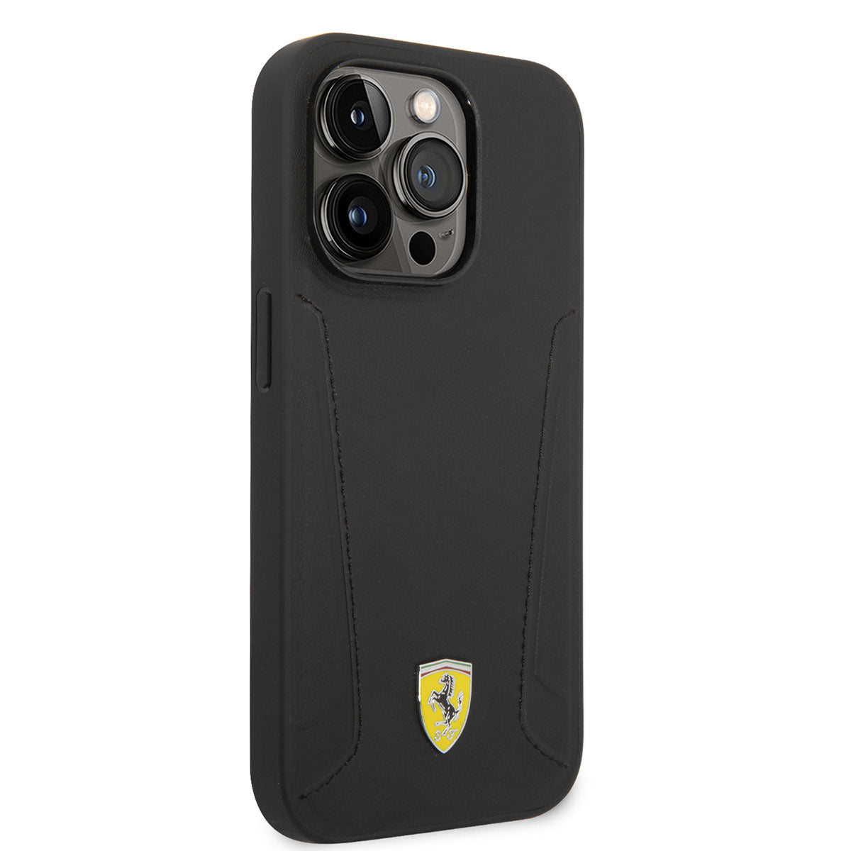 iPhone 14 Pro Kılıf Ferrari M-safe Şarj Özellikli Deri Kenarları Damgalı Dizayn Kılıf