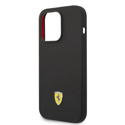 Apple iPhone 14 Pro Kılıf Ferrari Magsafe Şarj Özellikli Silikon Metal Logo Dizayn Kapak Kırmızı