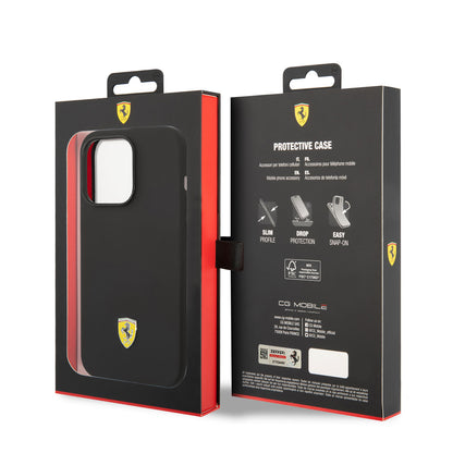 iPhone 14 Pro Kılıf Ferrari M-safe Şarj Özellikli Silikon Metal Logo Dizayn Kılıf