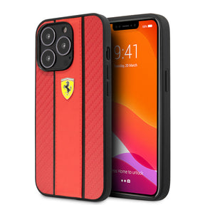 Apple iPhone 14 Pro Kılıf Ferrari PU Deri Ve Karbon Dizayn Kapak