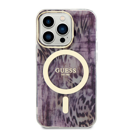 iPhone 14 Pro Kılıf GUESS M-safe Şarj Özellikli Leopar Desenli Kılıf