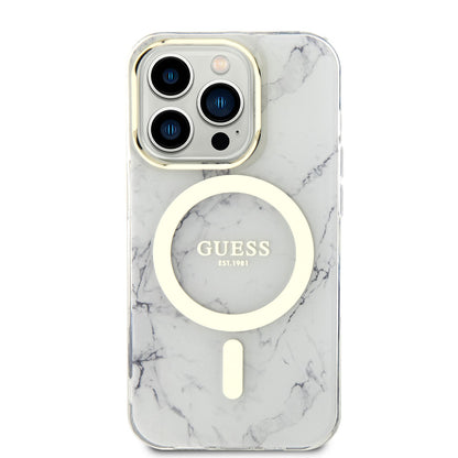 iPhone 14 Pro Kılıf GUESS M-safe Şarj Özellikli Mermer Desenli Kılıf
