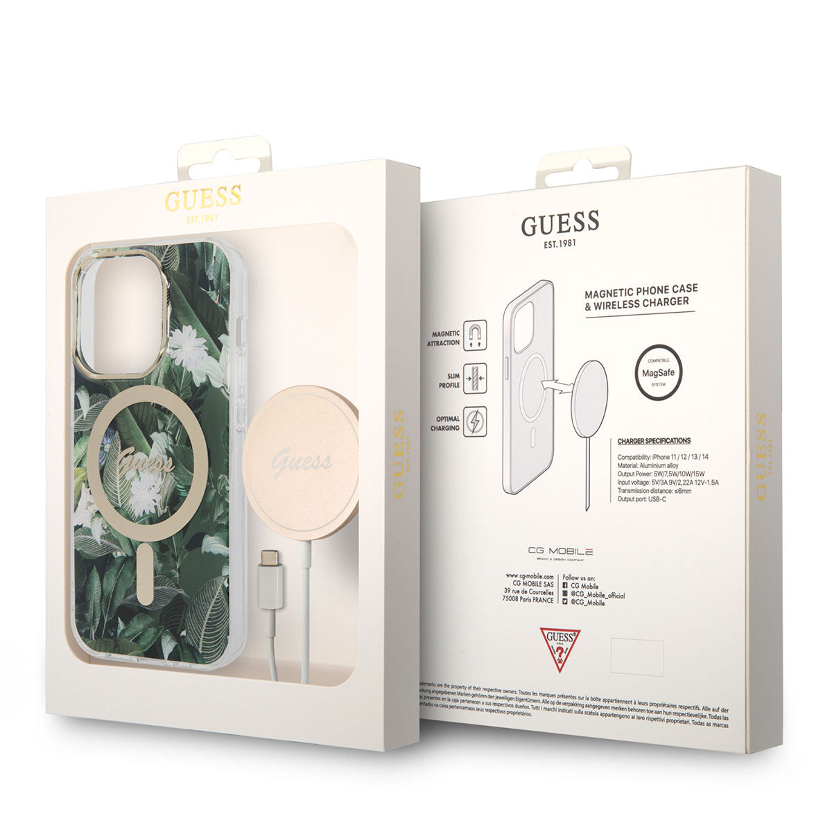 Apple iPhone 14 Pro Kılıf GUESS Magsafe Şarj Özellikli Yaprak Desenli Magsafe Şarj Kablolu Kapak Yeşil
