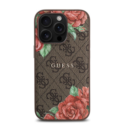 iPhone 14 Pro Kılıf Guess Orjinal Lisanslı M-safe Şarj Özellikli Gül Baskılı 4G Desenli Yazı Logolu Kılıf