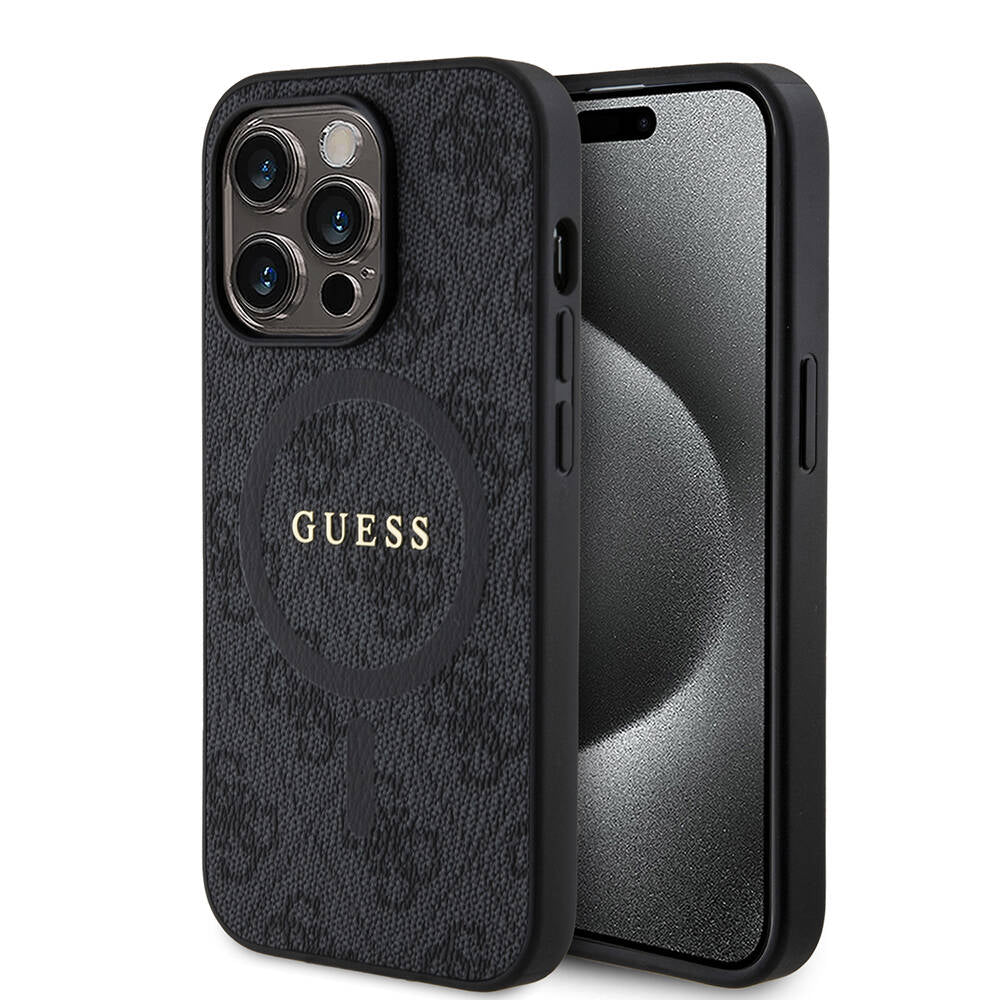 iPhone 14 Pro Kılıf Guess Orjinal Lisanslı M-safe Şarj Özellikli PU Halkalı 4G Desenli Yazı Logolu Kılıf