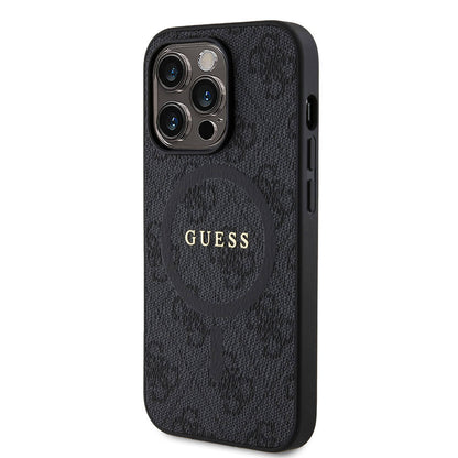 iPhone 14 Pro Kılıf Guess Orjinal Lisanslı M-safe Şarj Özellikli PU Halkalı 4G Desenli Yazı Logolu Kılıf