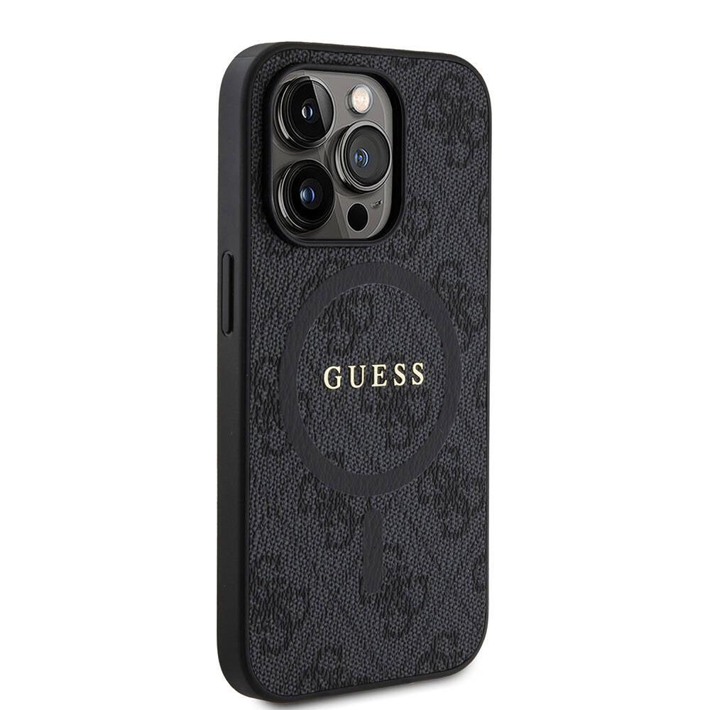 iPhone 14 Pro Kılıf Guess Orjinal Lisanslı M-safe Şarj Özellikli PU Halkalı 4G Desenli Yazı Logolu Kılıf