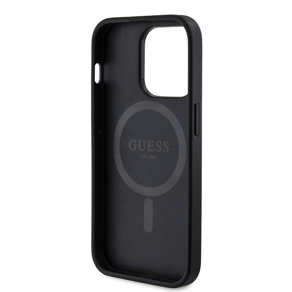 iPhone 14 Pro Kılıf Guess Orjinal Lisanslı M-safe Şarj Özellikli PU Halkalı 4G Desenli Yazı Logolu Kılıf
