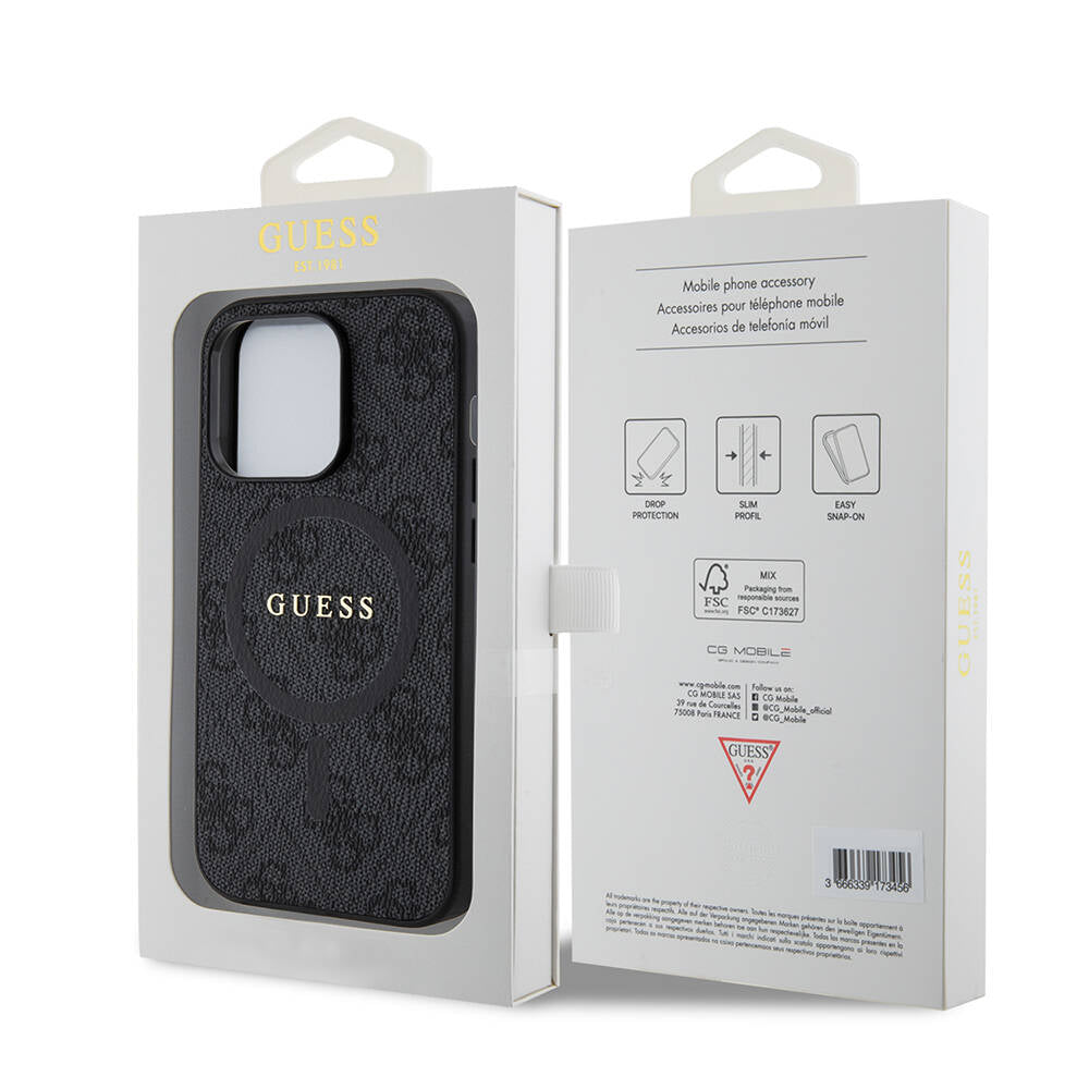 iPhone 14 Pro Kılıf Guess Orjinal Lisanslı M-safe Şarj Özellikli PU Halkalı 4G Desenli Yazı Logolu Kılıf