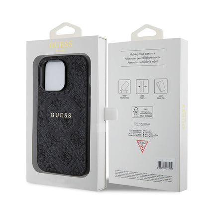 iPhone 14 Pro Kılıf Guess Orjinal Lisanslı M-safe Şarj Özellikli PU Halkalı 4G Desenli Yazı Logolu Kılıf