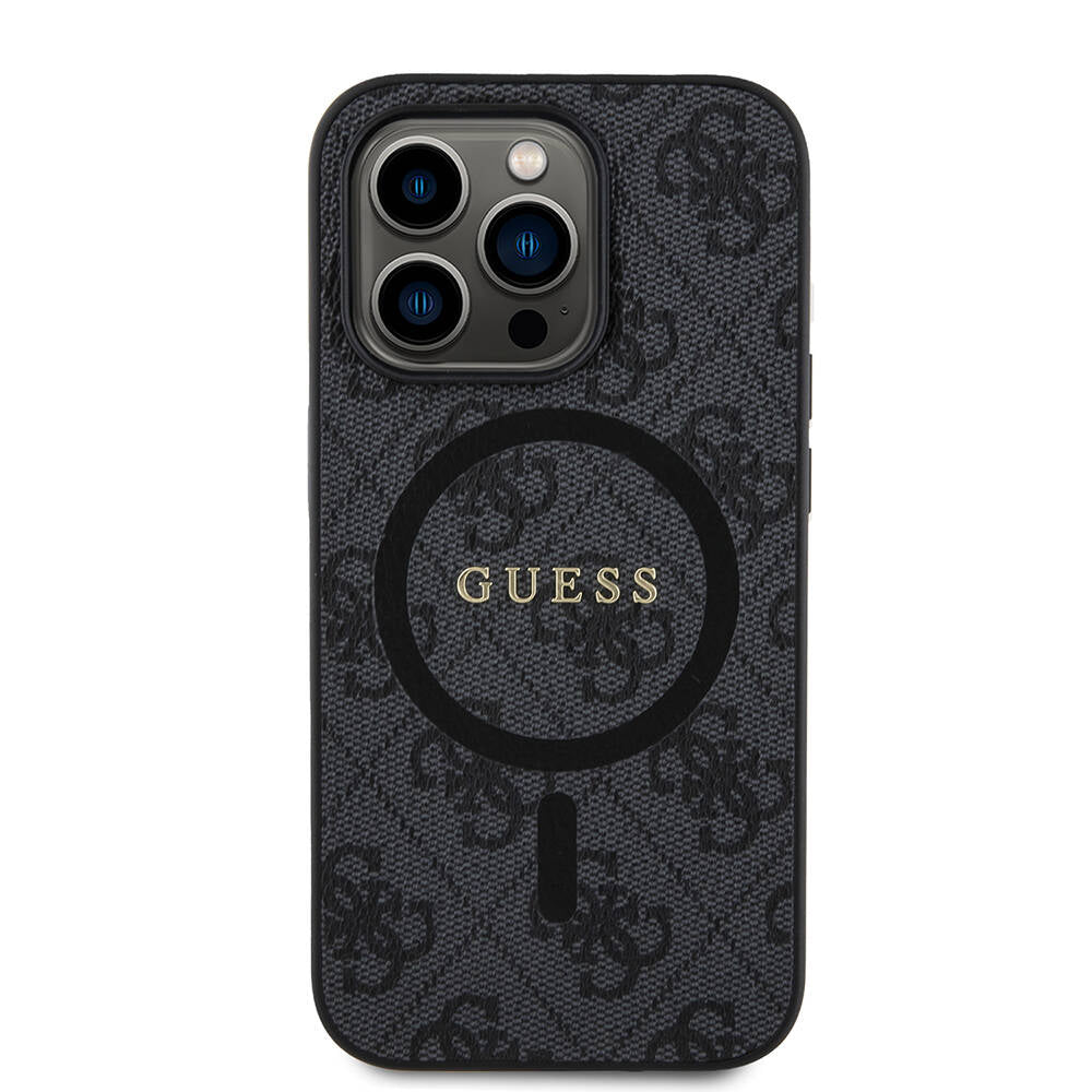 iPhone 14 Pro Kılıf Guess Orjinal Lisanslı M-safe Şarj Özellikli PU Halkalı 4G Desenli Yazı Logolu Kılıf