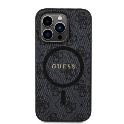 iPhone 14 Pro Kılıf Guess Orjinal Lisanslı M-safe Şarj Özellikli PU Halkalı 4G Desenli Yazı Logolu Kılıf