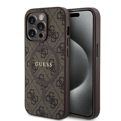iPhone 14 Pro Kılıf Guess Orjinal Lisanslı M-safe Şarj Özellikli PU Halkalı 4G Desenli Yazı Logolu Kılıf