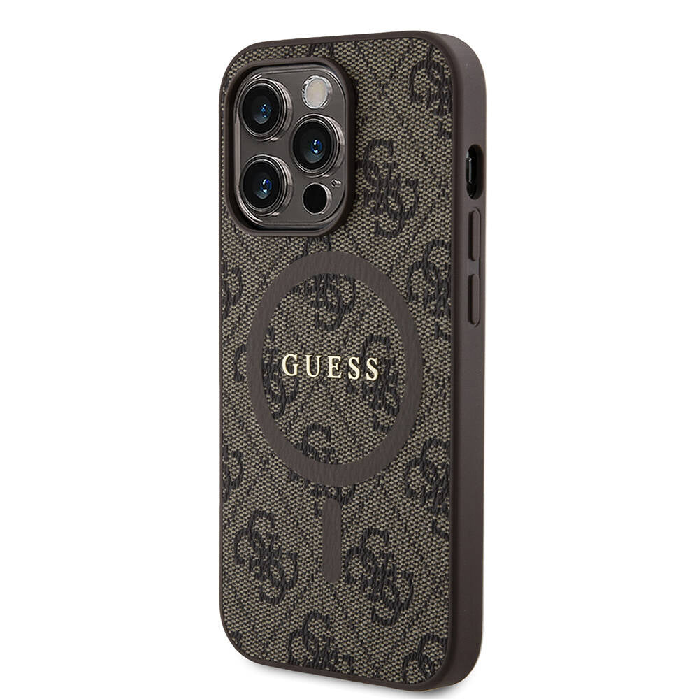 iPhone 14 Pro Kılıf Guess Orjinal Lisanslı M-safe Şarj Özellikli PU Halkalı 4G Desenli Yazı Logolu Kılıf