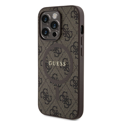 iPhone 14 Pro Kılıf Guess Orjinal Lisanslı M-safe Şarj Özellikli PU Halkalı 4G Desenli Yazı Logolu Kılıf