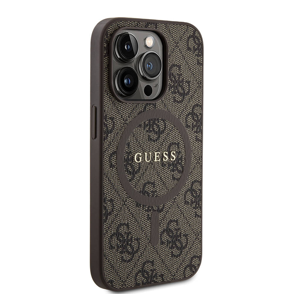 iPhone 14 Pro Kılıf Guess Orjinal Lisanslı M-safe Şarj Özellikli PU Halkalı 4G Desenli Yazı Logolu Kılıf