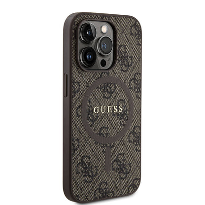 iPhone 14 Pro Kılıf Guess Orjinal Lisanslı M-safe Şarj Özellikli PU Halkalı 4G Desenli Yazı Logolu Kılıf