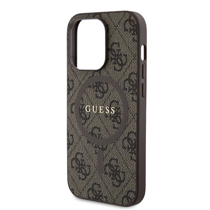 iPhone 14 Pro Kılıf Guess Orjinal Lisanslı M-safe Şarj Özellikli PU Halkalı 4G Desenli Yazı Logolu Kılıf