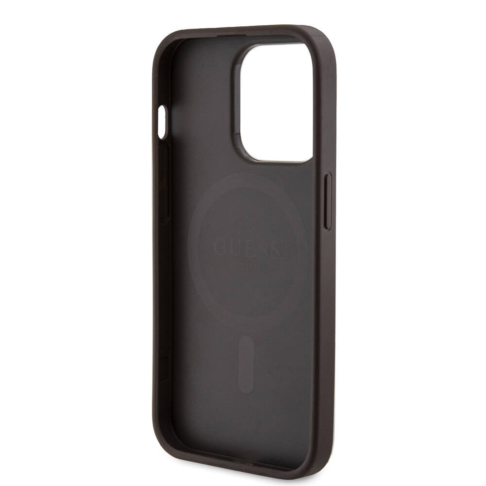 iPhone 14 Pro Kılıf Guess Orjinal Lisanslı M-safe Şarj Özellikli PU Halkalı 4G Desenli Yazı Logolu Kılıf