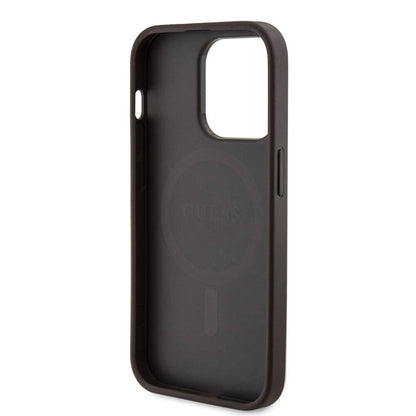 iPhone 14 Pro Kılıf Guess Orjinal Lisanslı M-safe Şarj Özellikli PU Halkalı 4G Desenli Yazı Logolu Kılıf