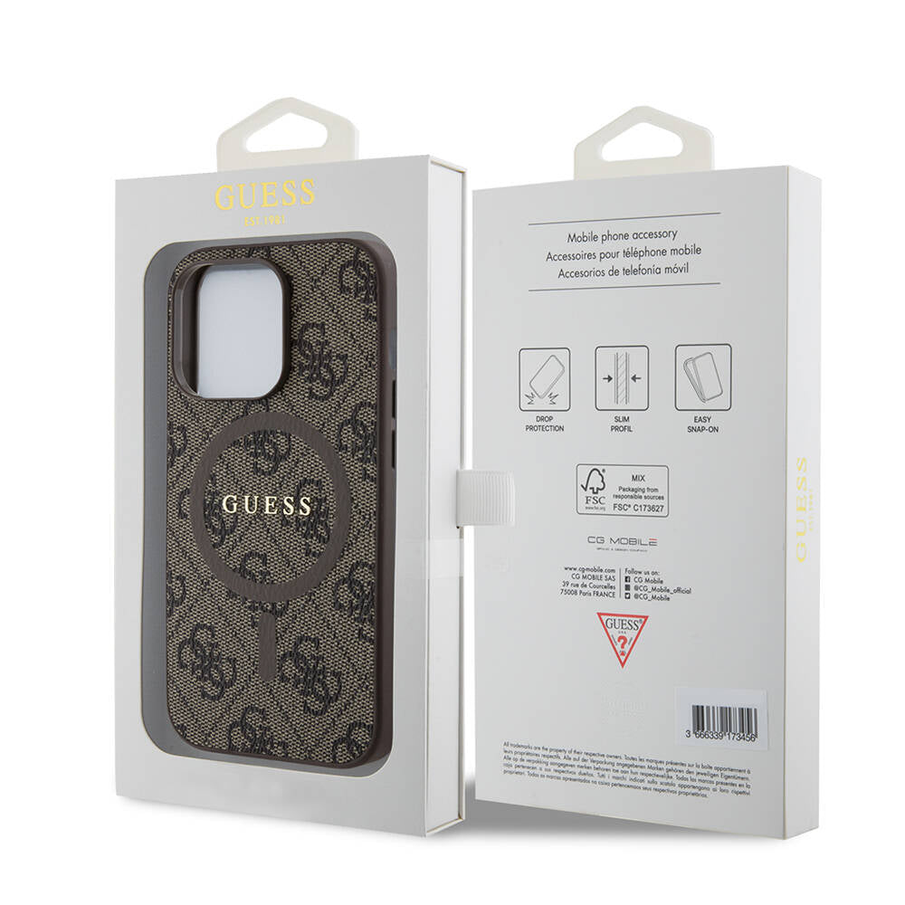 iPhone 14 Pro Kılıf Guess Orjinal Lisanslı M-safe Şarj Özellikli PU Halkalı 4G Desenli Yazı Logolu Kılıf