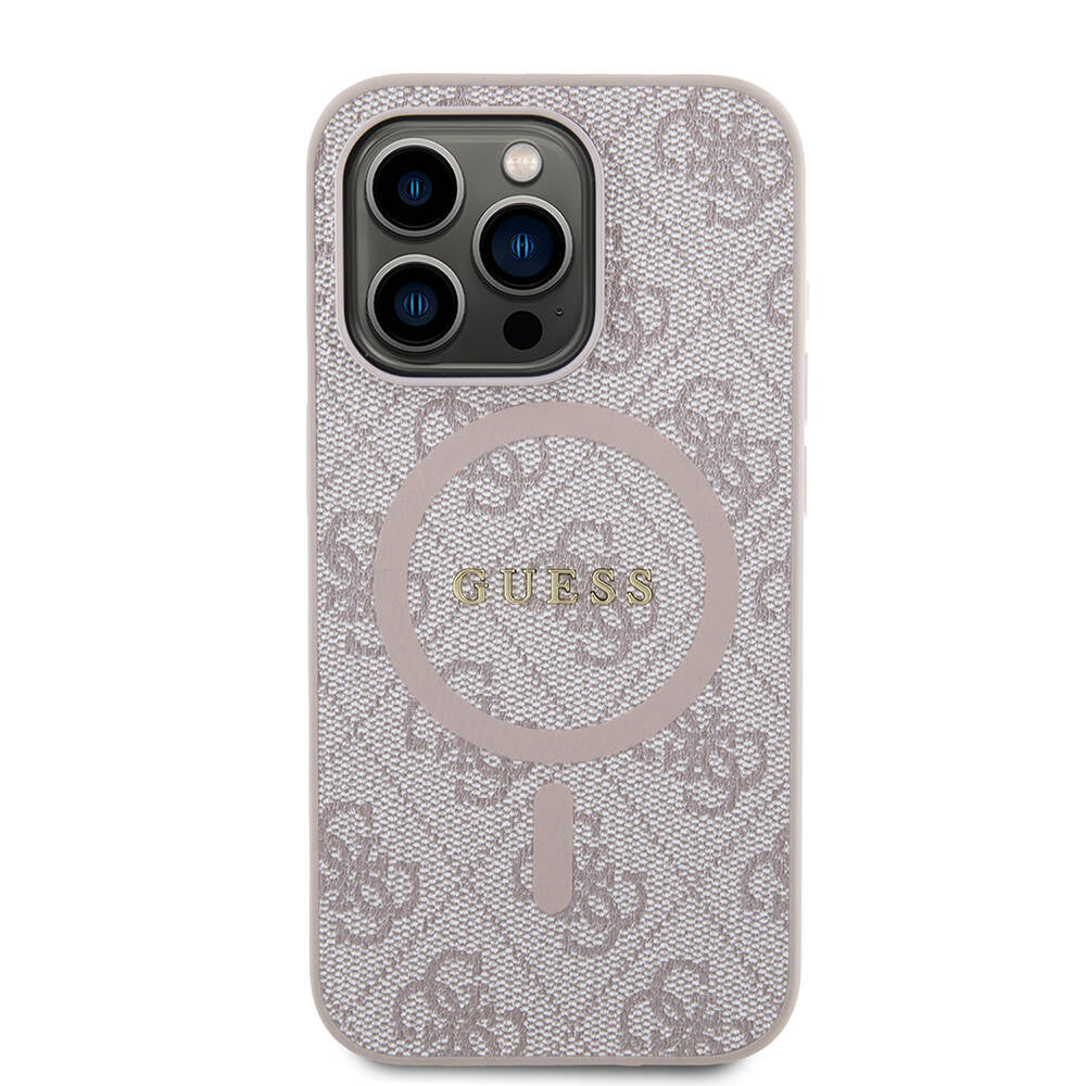 iPhone 14 Pro Kılıf Guess Orjinal Lisanslı M-safe Şarj Özellikli PU Halkalı 4G Desenli Yazı Logolu Kılıf