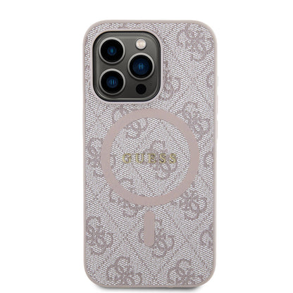 iPhone 14 Pro Kılıf Guess Orjinal Lisanslı M-safe Şarj Özellikli PU Halkalı 4G Desenli Yazı Logolu Kılıf