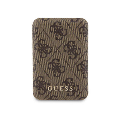 Apple iPhone 14 Pro Kılıf Guess Orjinal Lisanslı Magsafe Şarj Özellikli Yazı Logolu 4G Desenli Kapak + Powerbank 5000mAh 2in1 Set Kahverengi