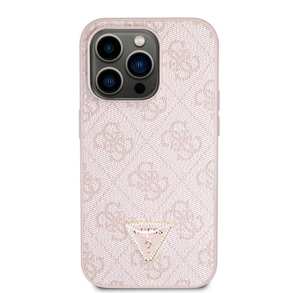 iPhone 14 Pro Kılıf Guess Orjinal Lisanslı PU Deri Taşlı Üçgen Logo 4G Desenli Kılıf