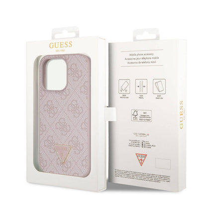 iPhone 14 Pro Kılıf Guess Orjinal Lisanslı PU Deri Taşlı Üçgen Logo 4G Desenli Kılıf