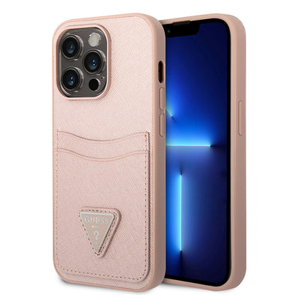 iPhone 14 Pro Kılıf GUESS PU Safran Deri Kartlıklı Dizayn Kılıf