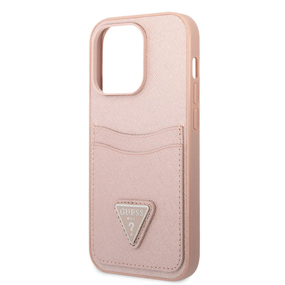 iPhone 14 Pro Kılıf GUESS PU Safran Deri Kartlıklı Dizayn Kılıf
